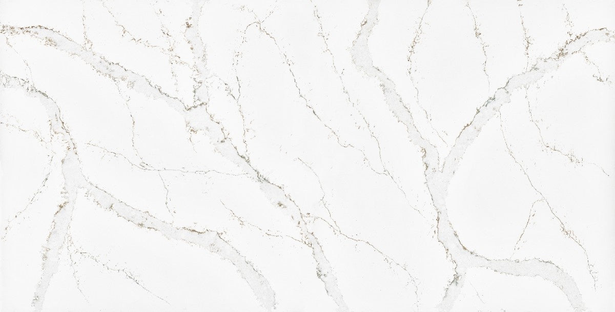 Calacatta Volegno quartz countertop - grey veined marble-look TechniStone Outlet surface - view 2