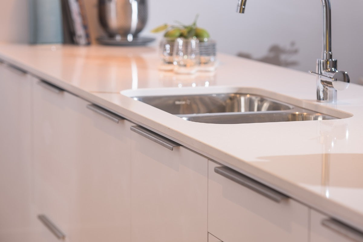 Crystal Diamond quartz countertop - bright light-toned TechniStone surface - view 3
