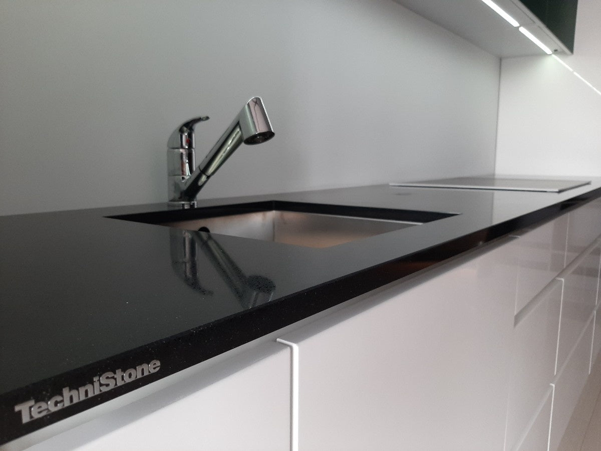 Gobi Black quartz countertop - deep black fine-grained TechniStone surface - view 3