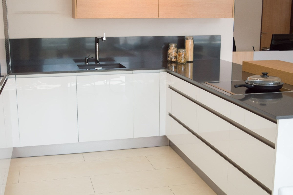 Gobi Grey quartz countertop - fine-grained mid-grey TechniStone surface - view 3