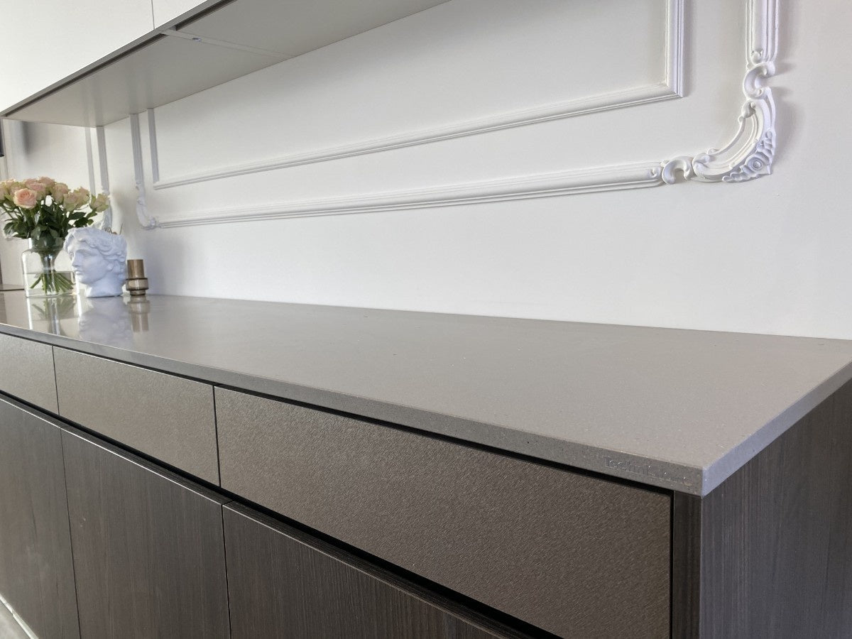 Gobi Urban quartz countertop - soft grey flecked TechniStone surface - view 3