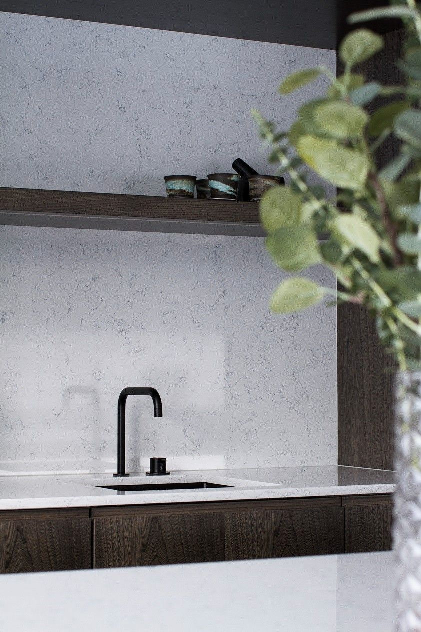 Noble Areti Bianco quartz countertop - white marble-look TechniStone surface - view 3