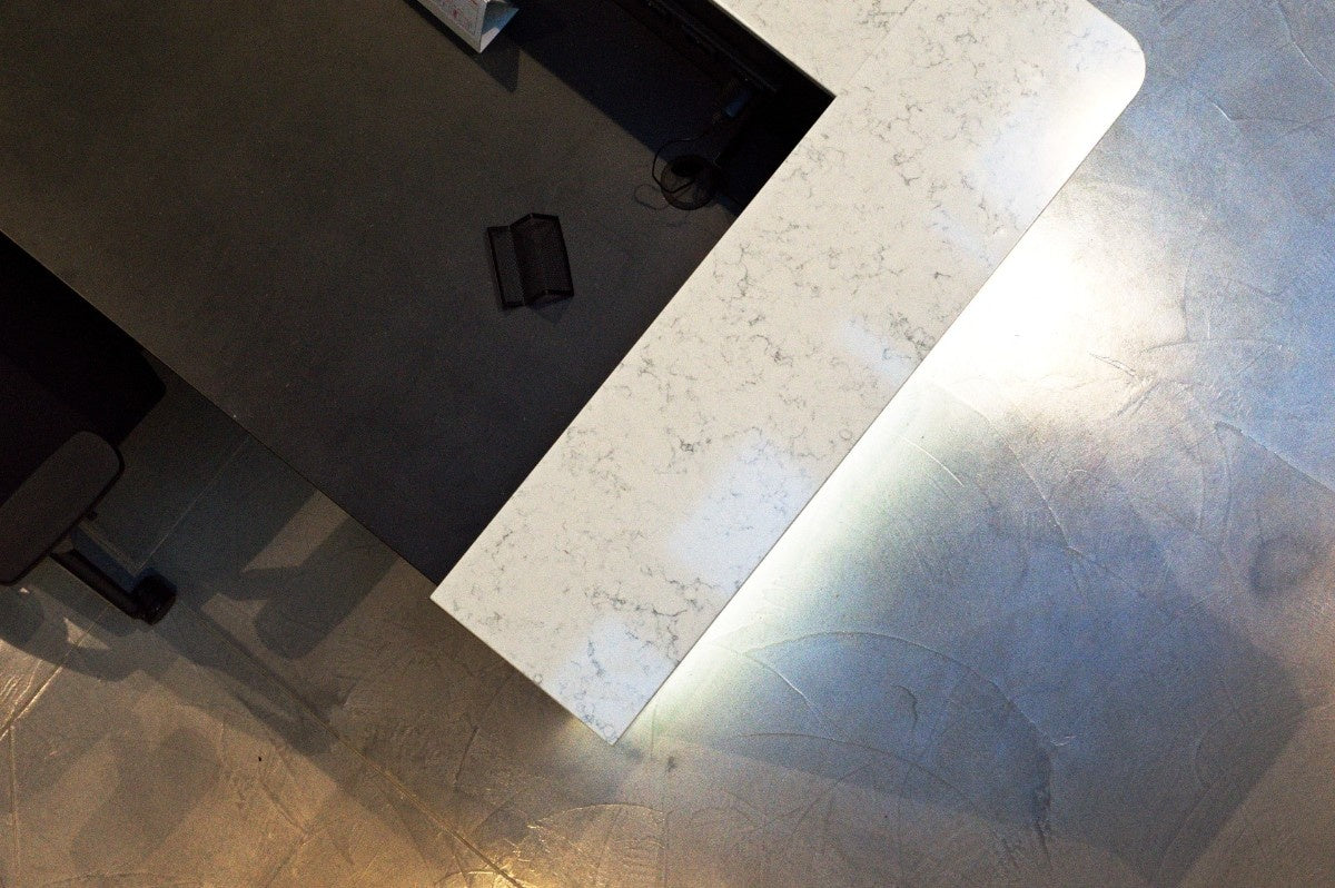 Noble Carrara quartz countertop - shell white black veined TechniStone Outlet surface - view 3