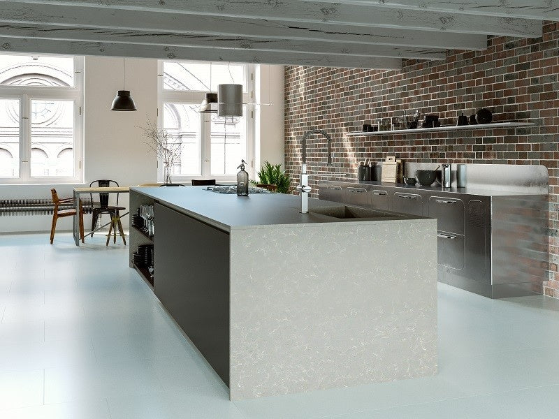 Noble Pro Storm quartz countertop - dark grey veined TechniStone surface - view 3