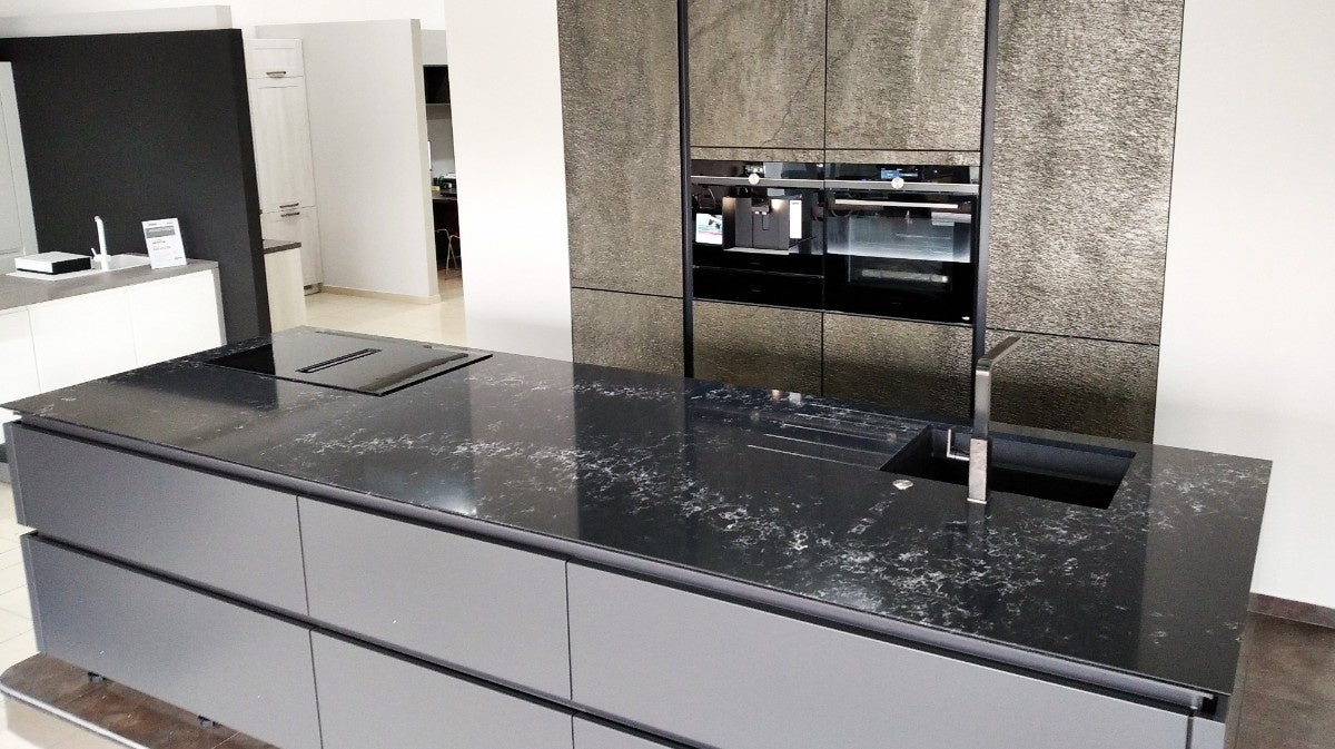 Pearl Delta quartz countertop - branching veined TechniStone surface - view 3
