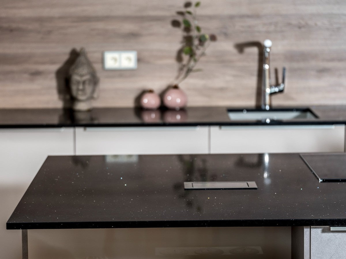 Starlight Black quartz countertop - deep black fine-grained TechniStone surface - view 3