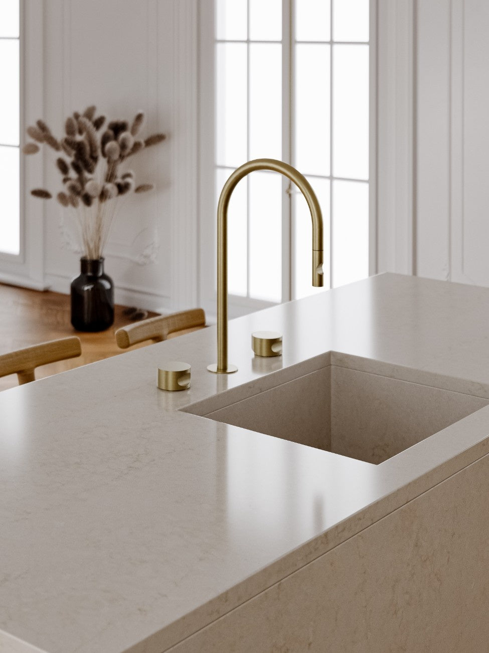 Taj Mahal Gold quartz countertop - cream and gold veined TechniStone surface - view 3